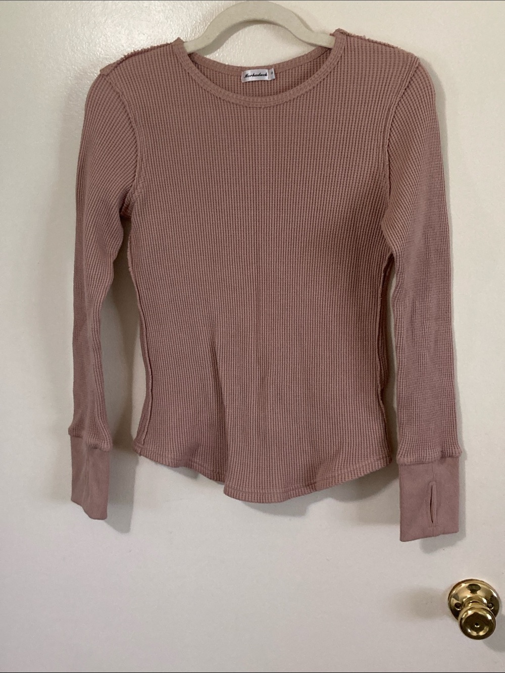 Long-Sleeve Ribbed Crew Top - Mauve Pink